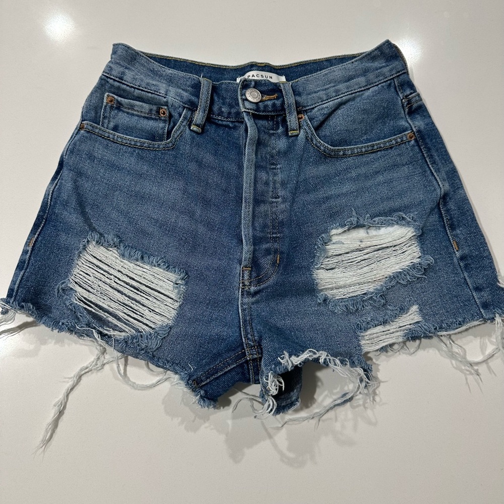 Destructed denim shorts